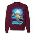 thumbnail image 1 of Swimming Sea Turtle Animal Lover Unisex Crewneck Graphic Sweatshirt, Maroon, 3XL, 1 of 3
