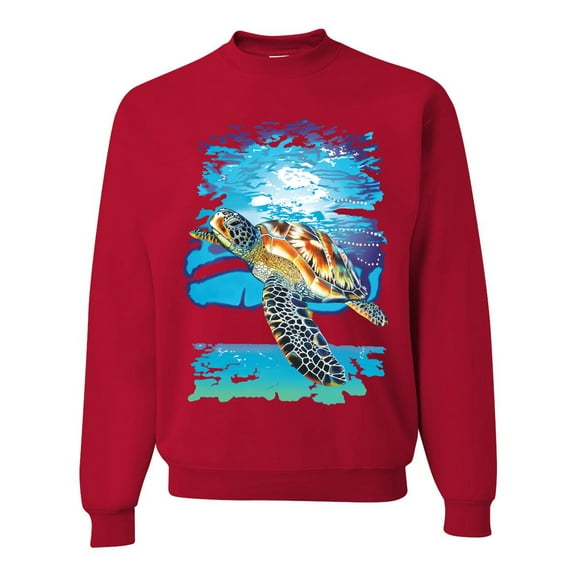 Swimming Sea Turtle Animal Lover Unisex Crewneck Graphic Sweatshirt, Red, X-Large