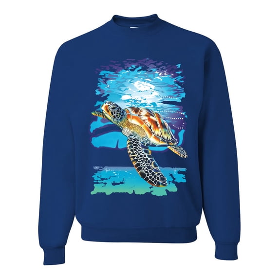 Swimming Sea Turtle Animal Lover Unisex Crewneck Graphic Sweatshirt, Royal, X-Large