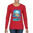 thumbnail image 1 of Swimming Sea Turtle Animal Lover Womens Graphic Long Sleeve T-Shirt, Red, Medium, 1 of 3