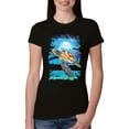 thumbnail image 1 of Swimming Sea Turtle Animal Lover Womens Slim Fit Junior Tee, Black, 2XL, 1 of 3