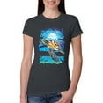 thumbnail image 1 of Swimming Sea Turtle Animal Lover Womens Slim Fit Junior Tee, Dark Grey, Large, 1 of 3