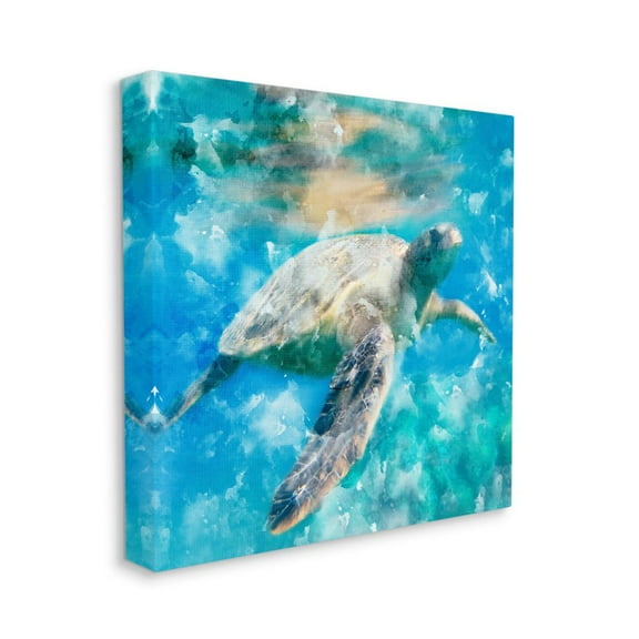 Swimming Sea Turtle Aquatic Reptile Design Animals & Insects Gallery-Wrapped Canvas Print Wall Art, 17x17