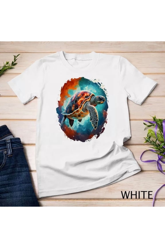Swimming Sea Turtle Art Shell Graphic Unisex S-5XL T-Shirt Birthday Gifts; For Men & Women