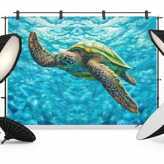 Swimming Sea Turtle Backdrop for Photography, Sea Water Retro Photo Backdrop Portrait Background Party Banner Photo Backgrounds for Studio Booth Props, 10x8ft