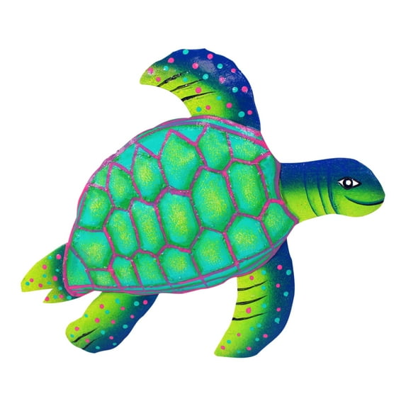 Swimming Sea Turtle Haitian Metal Art 12 Inch Painted Wall Plaque