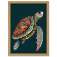 thumbnail image 1 of Swimming Sea Turtle Modern Folk Art Illustration Artwork Framed Wall Art Print A4, 1 of 4