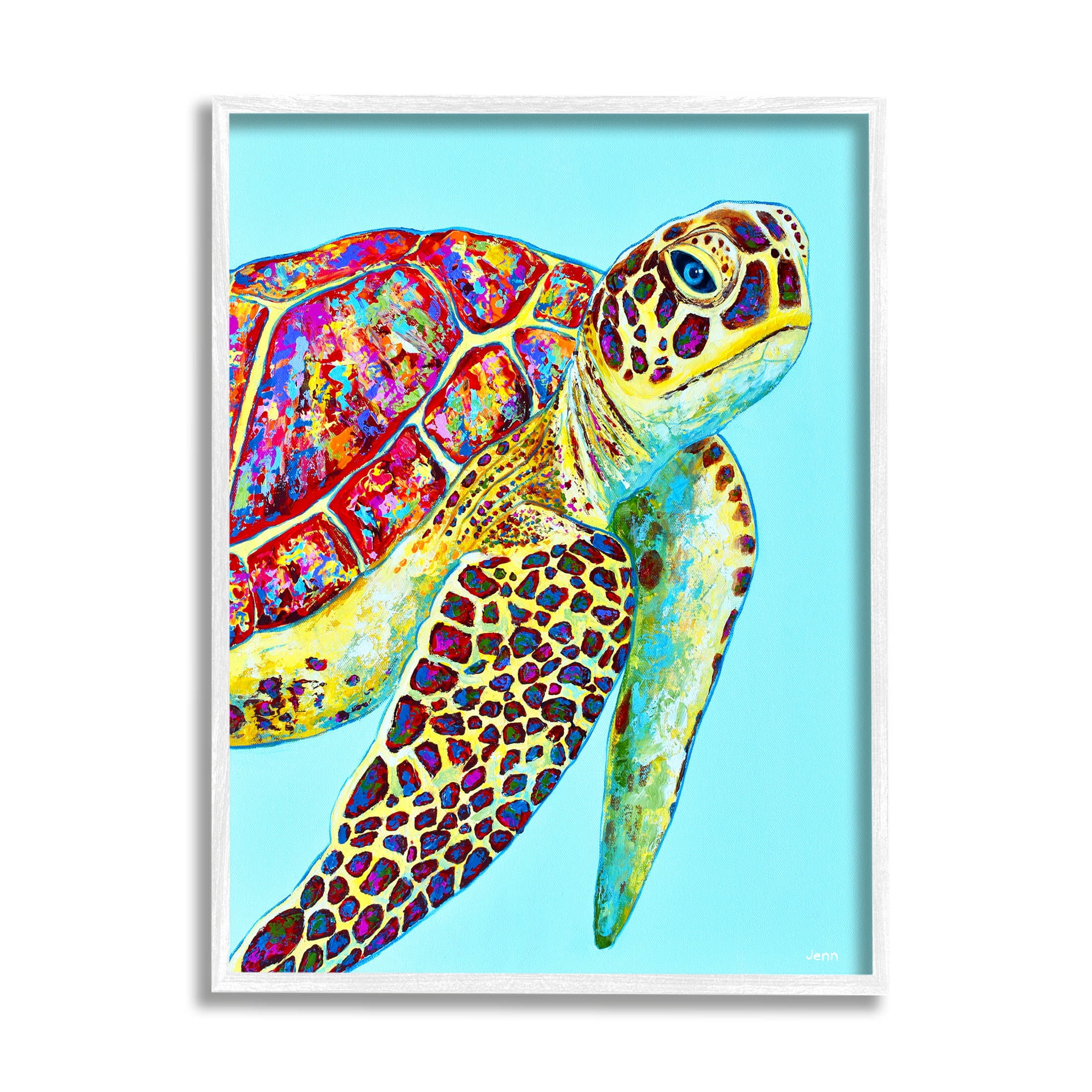Swimming Sea Turtle Turquoise Accent Animals & Insects Graphic Art White Framed Art Print Wall Art