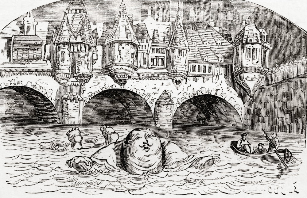 Swimming In The Seine Paris After A Drawing By Gustave Dore For Gargantua And Pantagruel From Life And Reminiscences Of Gustave Dore Published 1885 Canvas Art - Ken Welsh Design Pics (18 x 11)
