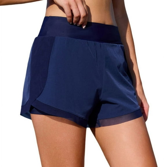 Swimming Shorts for Women High Elastic Biniki Tankini Bottoms with Pockets Mesh Layer Split Side Board Shorts