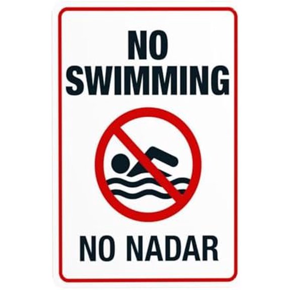No Swimming Sign, Bilingual Spanish English Warning Sign, Pool Security Metal Signs for Home Business Outdoor Indoor Road Yard Garage Street Wall Safety Caution Custom Decor 8 x 12 Inch