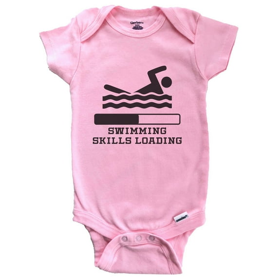 Swimming Skills Loading Funny Swimmer Humor Baby Bodysuit (Pink), 6-9 Months