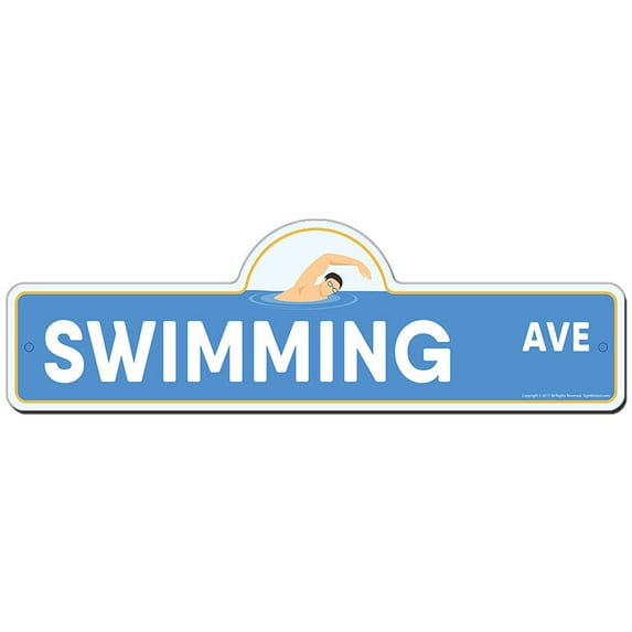 Swimming Street Sign | Indoor/Outdoor | Funny Home Decor for Garages, Living Rooms, Bedroom, Offices | SignMission personalized gift