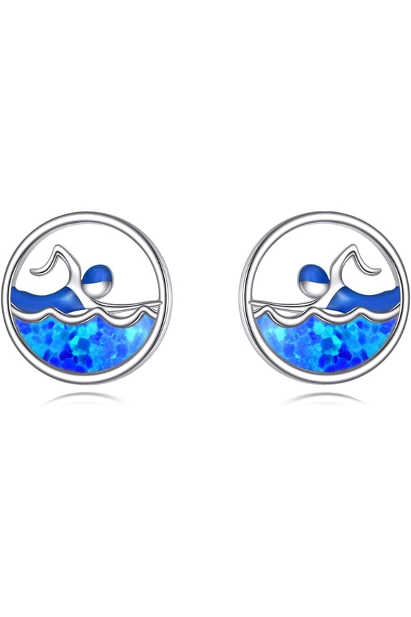 Swimming Stud Earrings Opal Earrings 925 Sterling Silver Swim Jewelry for Women