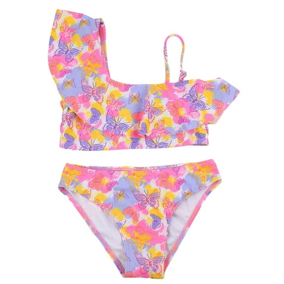 Swimming Suit For Girls Two Piece Swimsuit Floral Ruffle Bikini Girls' Swimwear Bathing Suits for Girls,Pink,6-7 Years