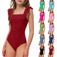 thumbnail image 1 of Swimming Suit for Girls One Piece Girls Swimsuit One Piece Swimsuits Solid Ruched Bathing Suit for Girls Full Coverage Modest Padded Swimwear 9-16y, 1 of 7
