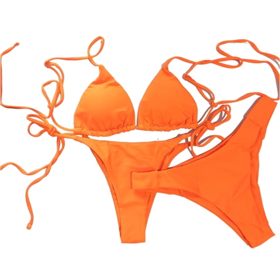 Swimming Suits for Women, 2 Piece Swimsuit for Women, Womens Bathing Suits, Women's Two Piece Bikini Swimsuit Ribbed Triangle Top Bathing Suits String Cheeky Bikini Sets, Saffron XL