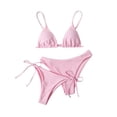 thumbnail image 1 of Swimming Suits for Women, Bathing Suit for Women 2 Piece, 2 Piece Swimsuit for Women, Women's Two Piece Bikini Swimsuit Ribbed Triangle Top Bathing Suits String Cheeky Bikini Sets, Pink M, 1 of 4