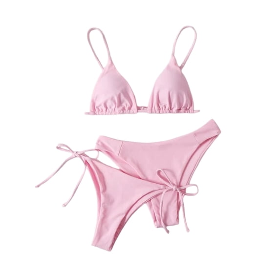 Swimming Suits for Women, Bathing Suit for Women 2 Piece, 2 Piece Swimsuit for Women, Women's Two Piece Bikini Swimsuit Ribbed Triangle Top Bathing Suits String Cheeky Bikini Sets, Pink M
