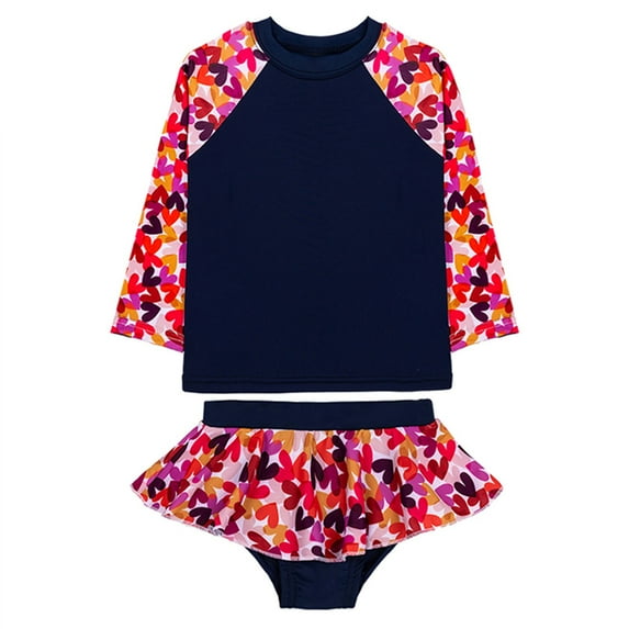 Swimming Suits for Toddler Girls Long Sleeve Cartoon Prints Two Piece Beachwear Bikini Summer Kids Swimwear Size 5-6 Years