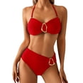 thumbnail image 1 of Swimming Suits for Women 2 Piece Bathing Suits for Women Solid Color Two Piece Swimwear with Metallic Buckle Tankini Top and High Waist Bottom, 1 of 4