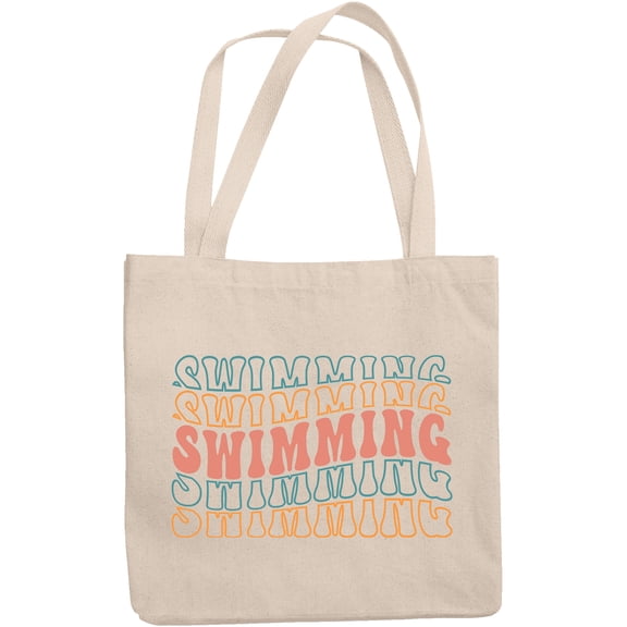 Swimming, Swimmer or Swim Themed, Groovy Retro Wavy Text Merch Gift, 12oz Canvas Tote Bag