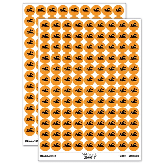 Swimming Symbol 200+ Round Stickers - Orange - Matte Finish - 0.50" Size