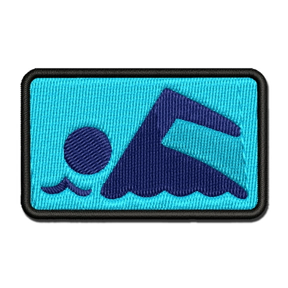 Swimming Symbol Applique Multi-Color Embroidered Iron-On Patch - 3 Inch Medium