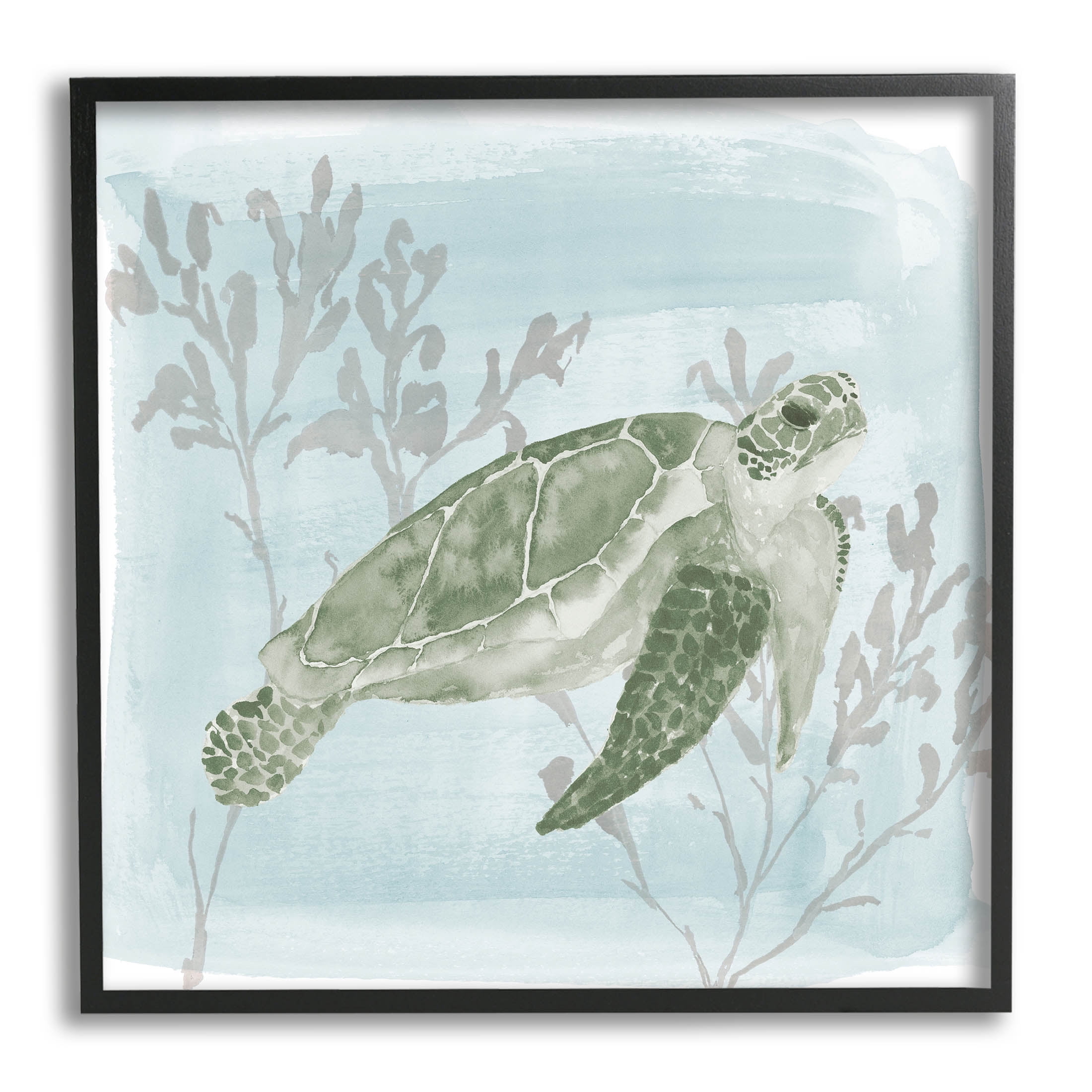Swimming Tortoise Underwater Scene Animals & Insects Graphic Art Black Framed Art Print Wall Art