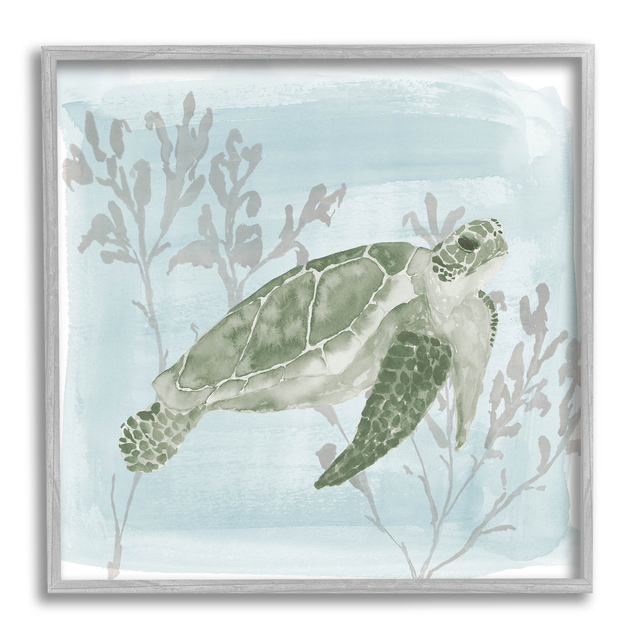 Swimming Tortoise Underwater Scene Animals & Insects Graphic Art Gray Framed Art Print Wall Art