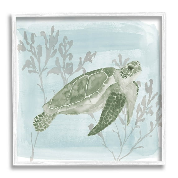 Swimming Tortoise Underwater Scene Animals & Insects Graphic Art White Framed Art Print Wall Art