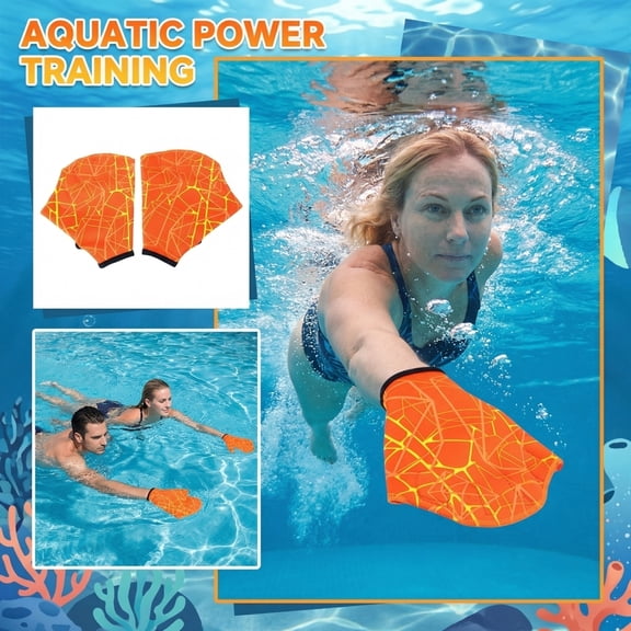 Swimming Training Webbing Silicone Hand Paddles for Swim Training, Diving Webbing for Pool Swimming Stroke Correction(L,Orange)