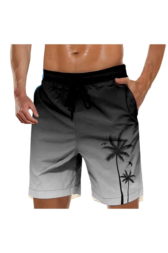 Swimming Trunks For Men's, Knee Length Long with Inner Swimming Shorts Drawstring Elastic Waist Beach Shorts With Printed Casual Soft