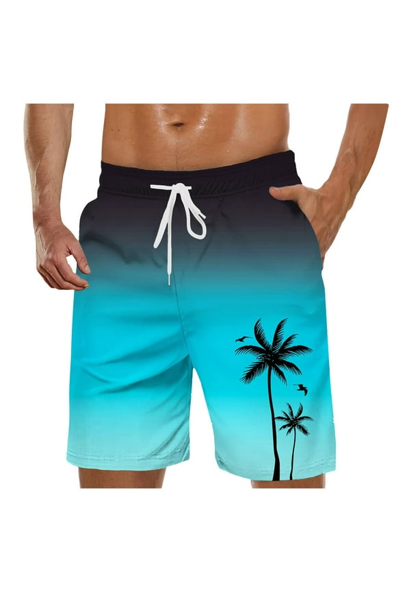 Swimming Trunks For Men's, Knee Length Long with Inner Swimming Shorts Drawstring Elastic Waist Beach Shorts With Printed Casual Soft