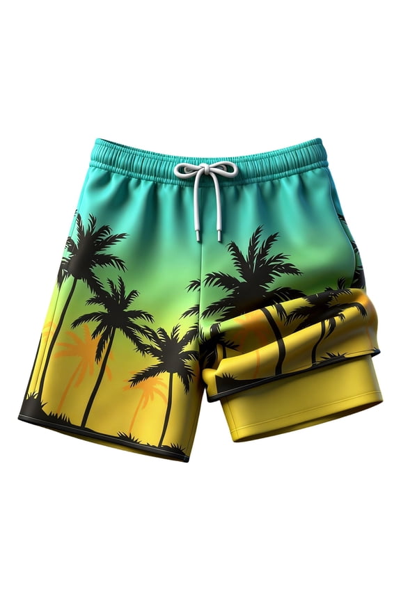 Swimming Trunks for Boys Hawaii Coconut Swimwear Drawstring Elastic Waist Quick Dry Casual Beach Vacation Summer Shorts
