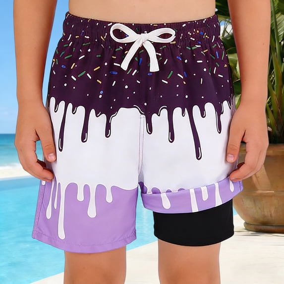Swimming Trunks for Boys with Ice Print and Side Pockets Comfortable Elastic Waist Quick Dry Boys Swim Trunks Size 10-11 Years