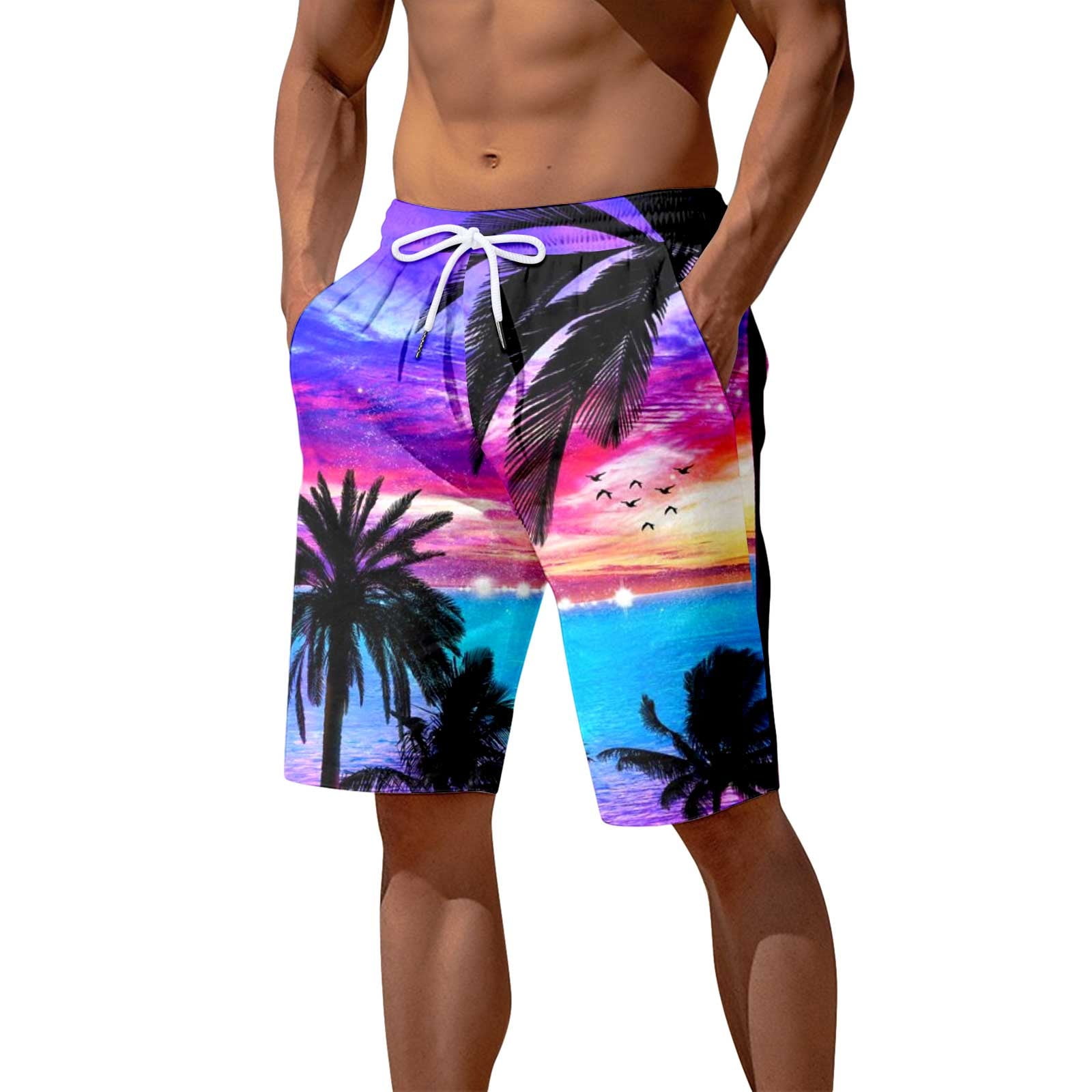 Swimming Trunks for Men 3D Printed Seaside Coconut Tree Sunset Printed ...