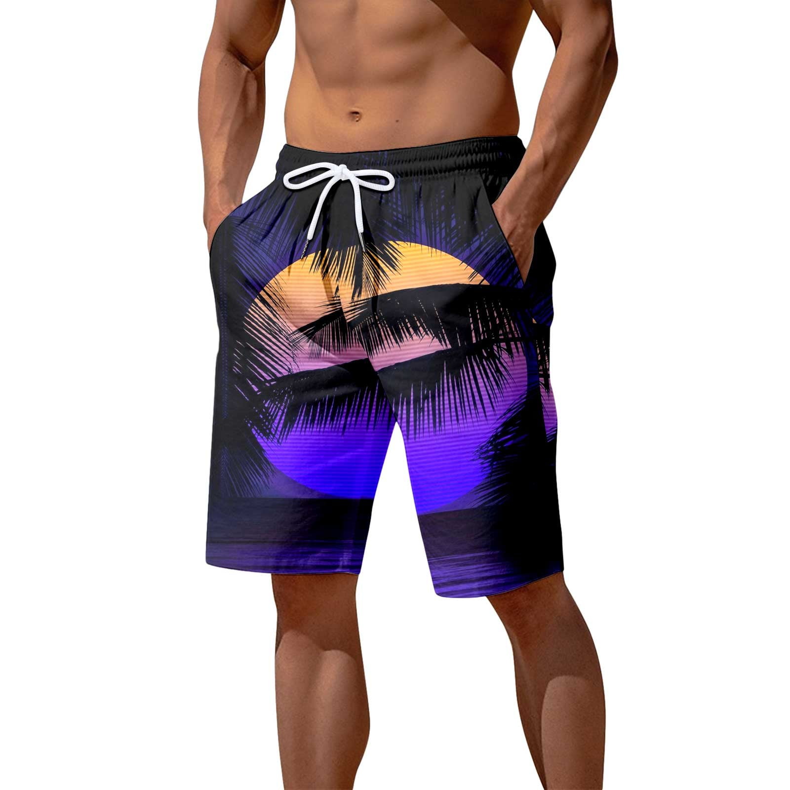 Swimming Trunks for Men 3D Printed Seaside Coconut Tree Sunset Printed ...