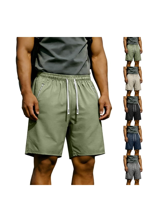 Swimming Trunks for Men Summer Athletic Drawstring Beach Shorts Hiking Fishing Classic Fit Elastic Waist Dress Shorts with Zipper Pockets Black XXXL