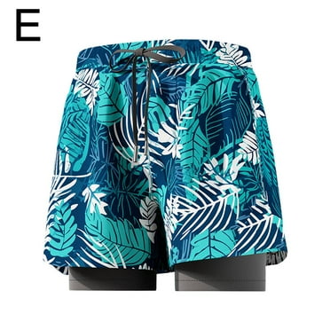 Swimming Trunks with Compression Liner Stretch Mens Swimwear 2 in 1 Quick Dry πж E4O2