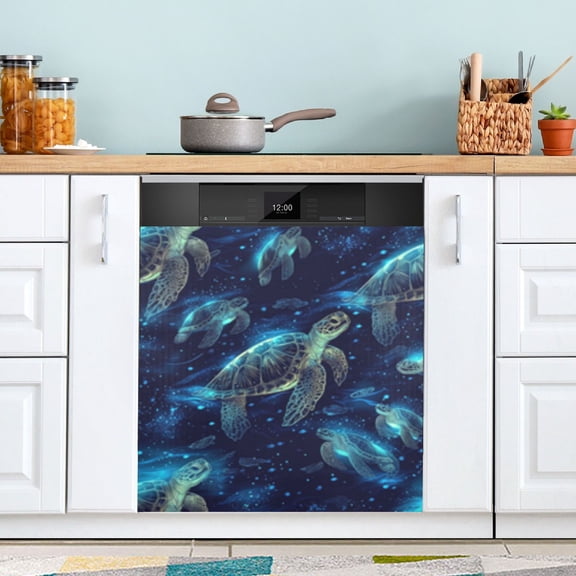 Swimming Turtle Dishwasher Magnet Cover Reuseable Refrigerator Magnet Cover Decal Fridge Microwave Stickers Hoilday Party Decor 23 x 26 Inch