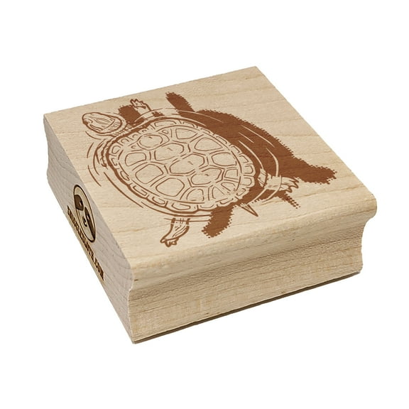 Swimming Turtle Red Eared Slider Terrapin Square Rubber Stamp Stamping Scrapbooking Crafting - Medium 1.75in