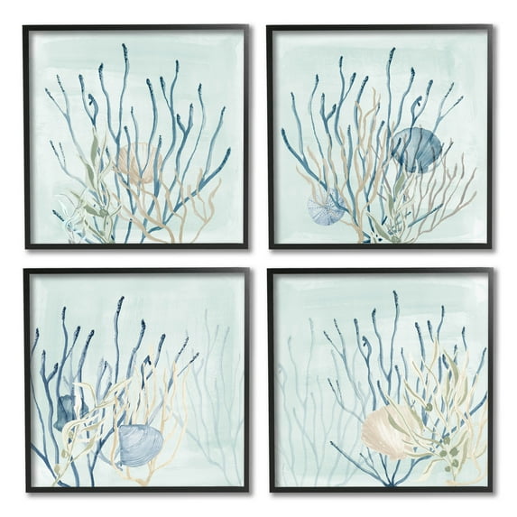 Swimming Underwater Sea Life Coral Animals & Insects Graphic Art Black Framed Art Print Wall Art, Set of 4