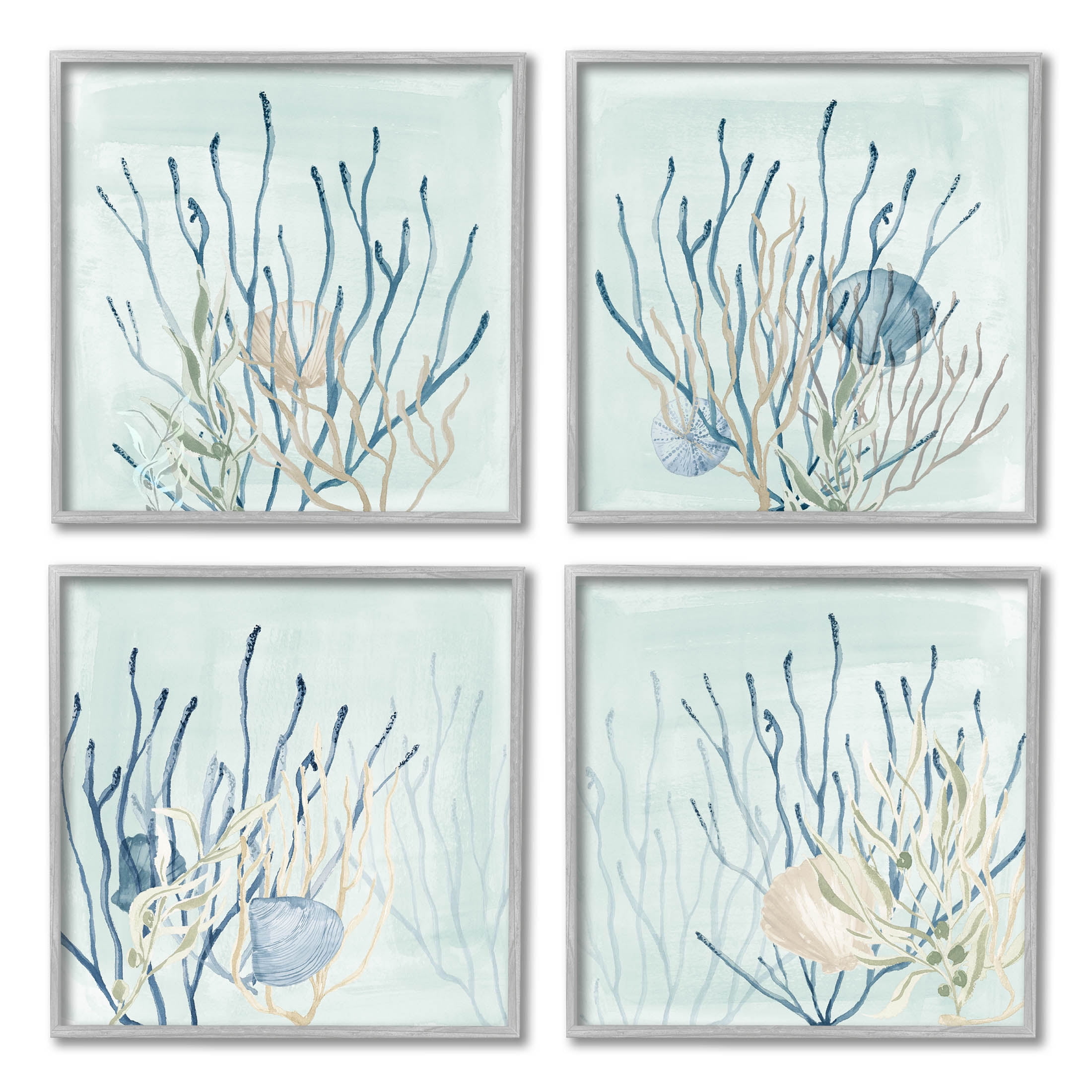 Swimming Underwater Sea Life Coral Animals & Insects Graphic Art Gray Framed Art Print Wall Art, Set of 4