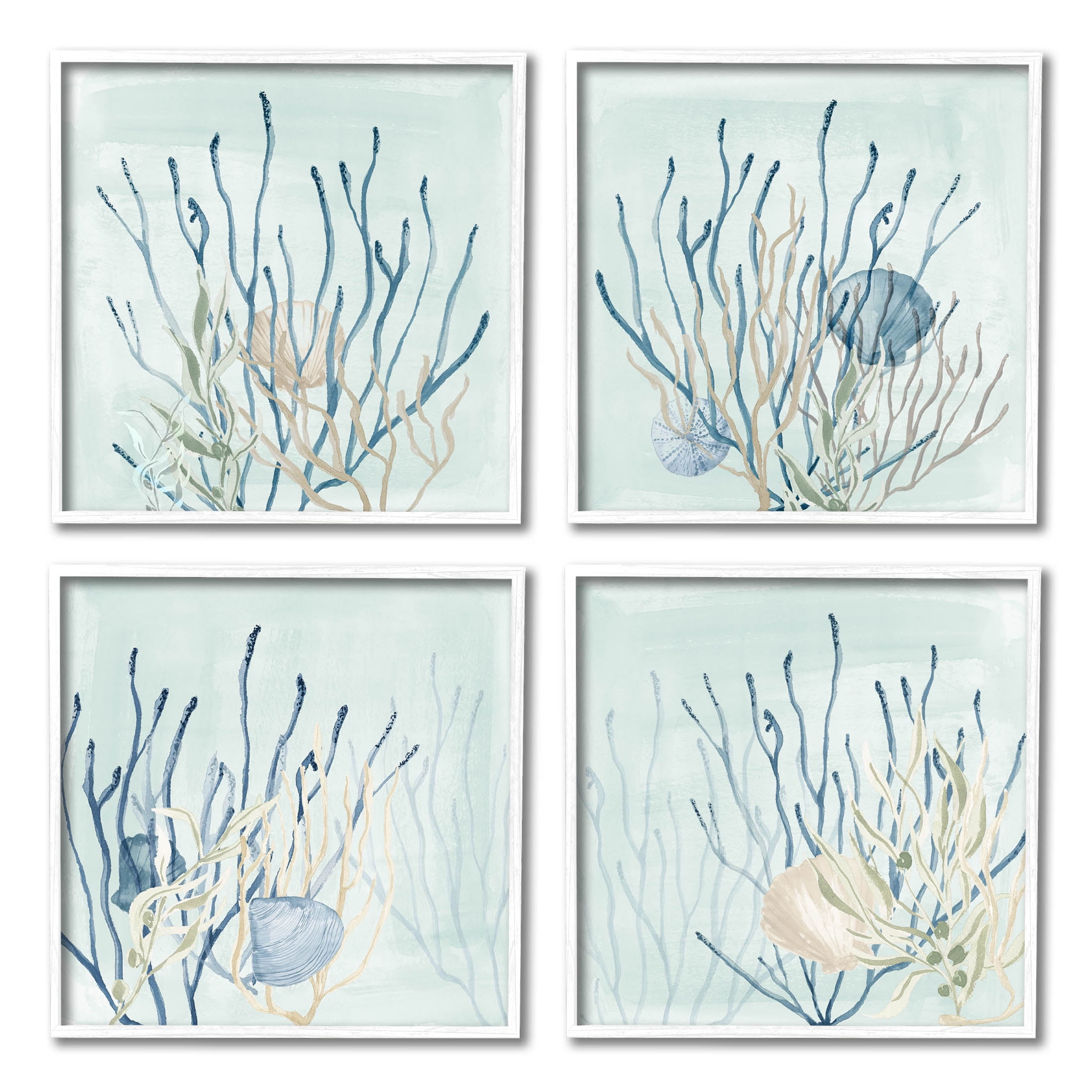 Swimming Underwater Sea Life Coral Animals & Insects Graphic Art White Framed Art Print Wall Art, Set of 4