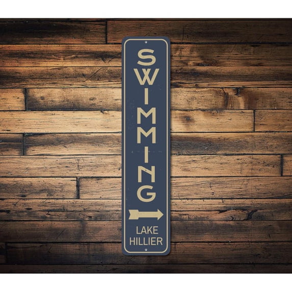 Swimming Vertical Novelty Decor, Metal Wall Sign - 4x18 Inches