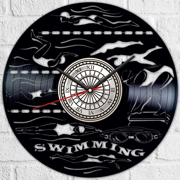 Swimming Vinyl Record Wall Clock Retro style Wall clock Silent Home Decor Unique Art Special Home Accessories Creative Personality Gift