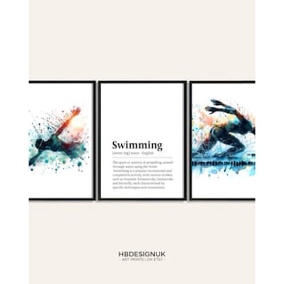 Swimming Wall Art - Posters, Swimmer Print, Watercolour Posters, Swim Gifts, Definition Prints, Bedroom Prints Decor, Stretched Canvas