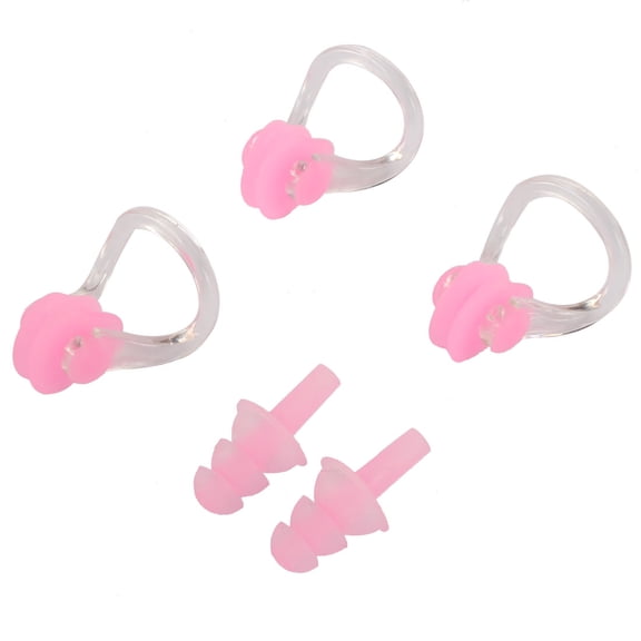 Swimming Water Sport Silicone Protector Nose Clip Earplugs Light Pink 4 in 1