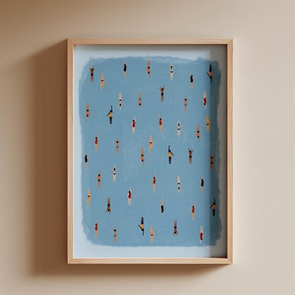 Swimming Watercolor Tiny People Pool Poster Unframed Paper Print
